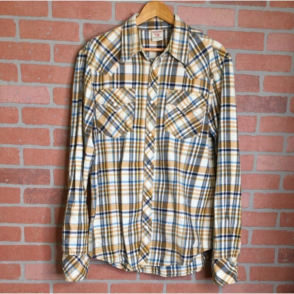 True Religion Mens Plaid Button Up Flannel Shirt XXL Pearl Snap Western